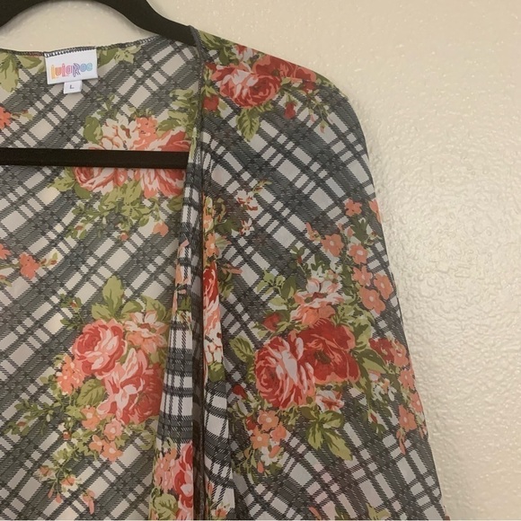 Lularoe Shirley Boho Plaid Floral Sheer Kimono Cover Up Size L - Picture 3 of 4